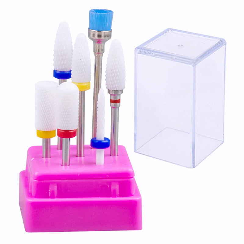 7Pcs Ceramic Milling Cutters Set - Nail Drill Bits for Manicure, Gel Varnish Removal & Nail Care Accessories