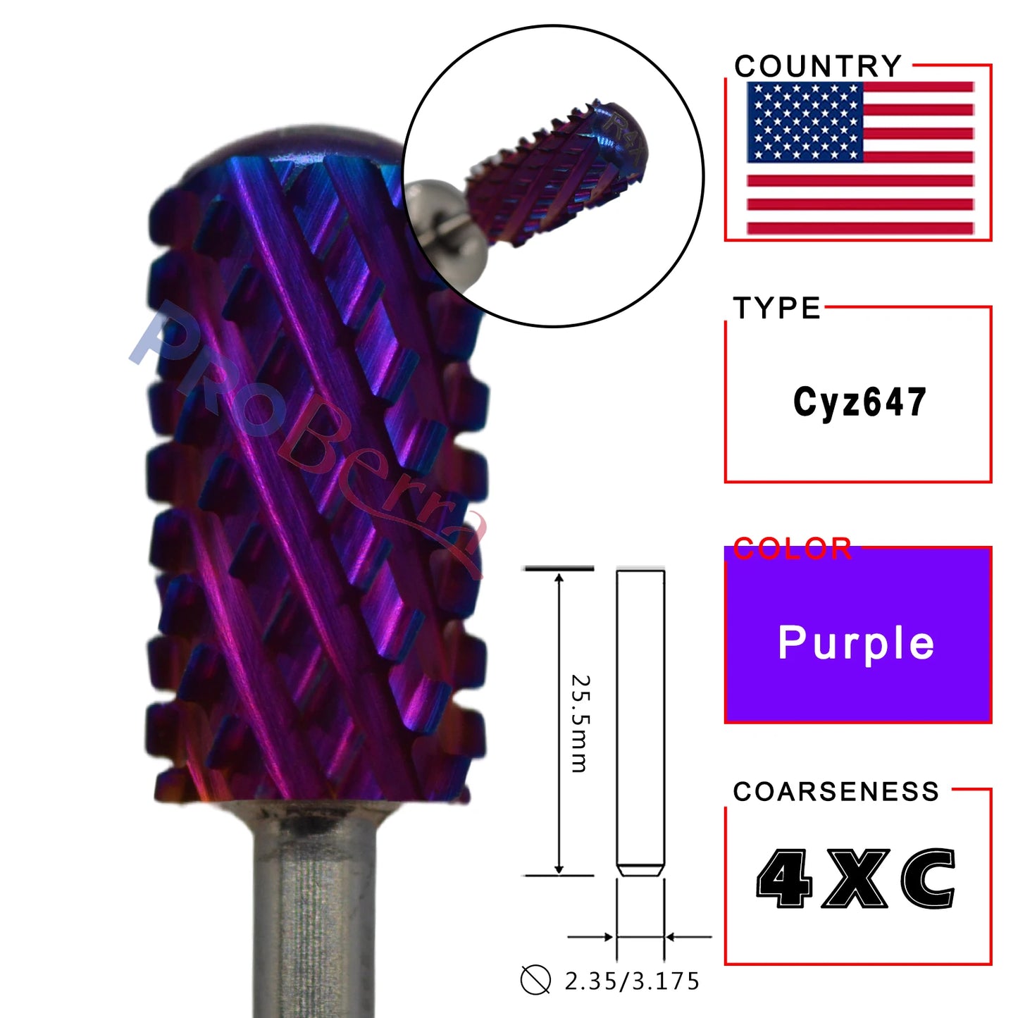 RolinStar 6.6 Large Barrel 4XC Nail Drill Bits – 7 Colors Gold, Silver, Dark Purple, Blue, Rainbow, Rose Gold Milling Tool