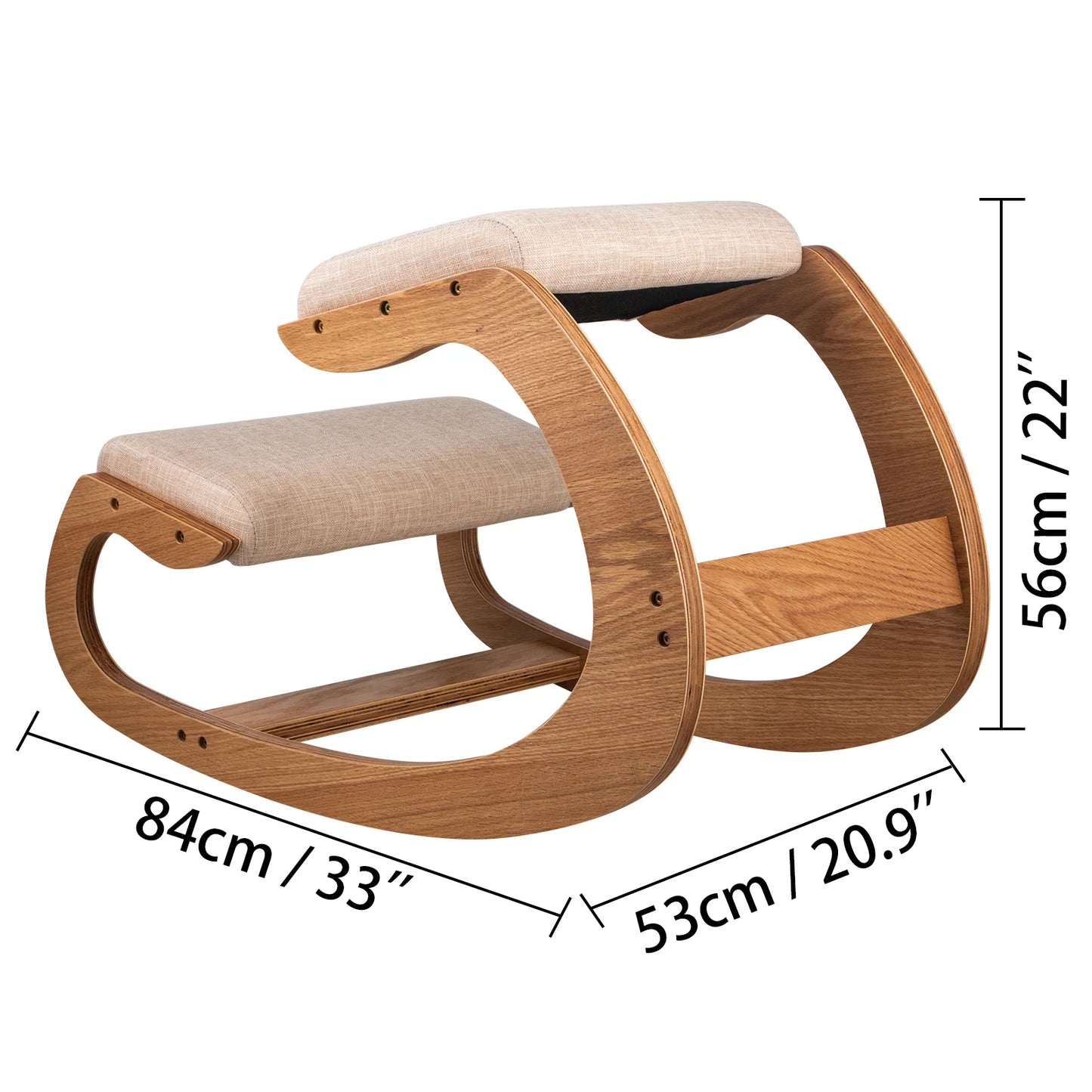 VEVOR Ergonomic Wooden Kneeling Chair — Rocking Stool with Thick Cushion for Correct Posture, Home & Office Use
