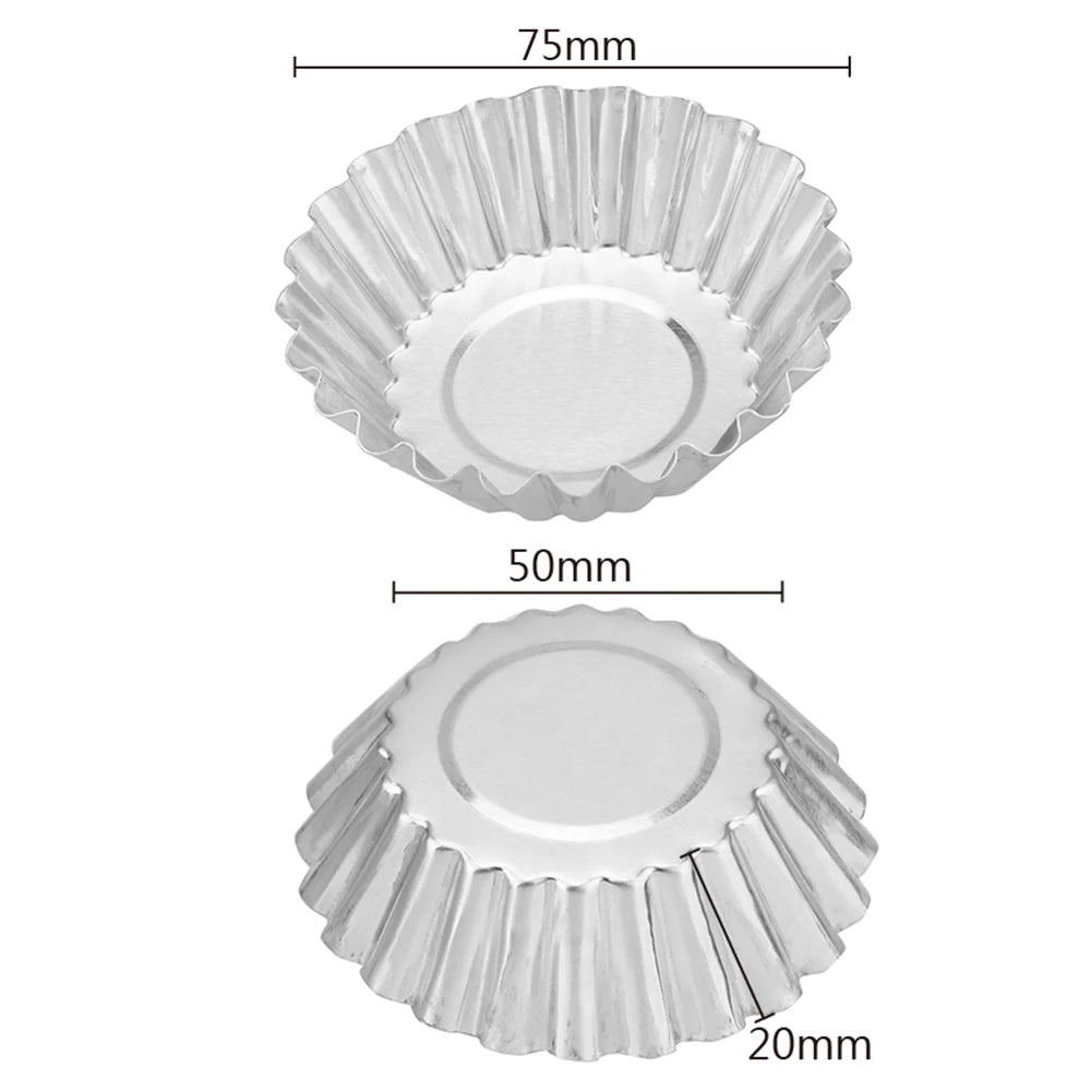 Aluminum Alloy Flower Egg Tart Mold Set: Reusable Non-Stick Ripple Design - Perfect for Cupcakes, Puddings, and Muffins - 10pcs/set