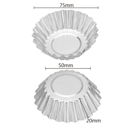 Aluminum Alloy Flower Egg Tart Mold Set: Reusable Non-Stick Ripple Design - Perfect for Cupcakes, Puddings, and Muffins - 10pcs/set