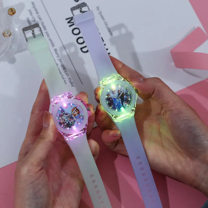Disney Frozen Princess Kids Watch - Girls' Luminous LED Colorful Wristwatch for Students & Ladies