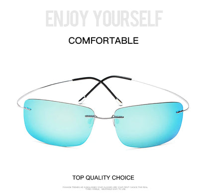 Krasivyy Rimless Square Polarized Sunglasses – Ultralight Pure Titanium, Brand Design for Men, Driving Sun Glasses, Oculos De Sol