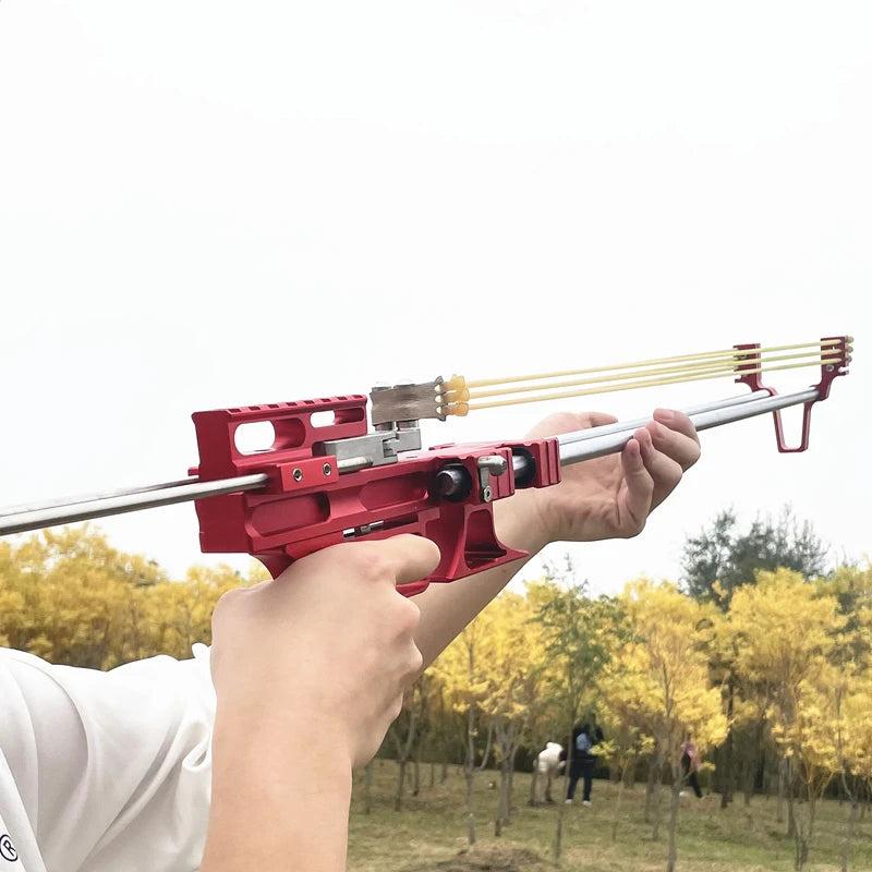 80lbs Telescopic Long-Pole Slingshot – All-Metal Powerful Laser Hunting Sling Shot with Accessory Mount