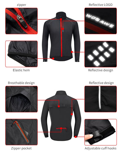 WOSAWE Men's Windproof Waterproof Cycling Jacket – Reflective MTB Bike Windbreaker & Vest