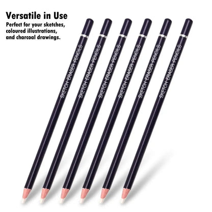 Pen Style Eraser Pencil - Rubber for Detail Revision and Highlighting - Manga Design Drawing Art Supplies - Set of 6