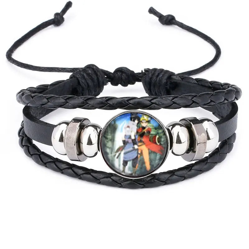 Anime Sharingan Eye Leather Bracelet – Vintage Goth Fashion Bangle for Men Fans Jewelry Gift