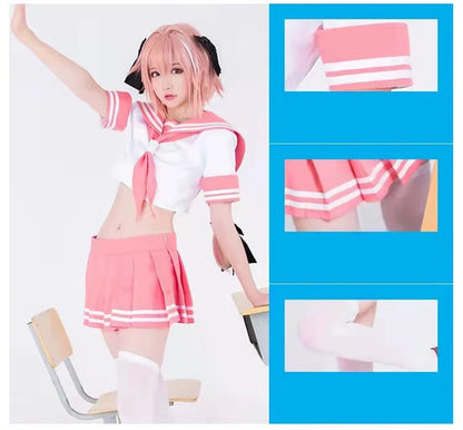 Fate Grand Order Astolfo Cosplay Costume – Fate Apocrypha Rider JK Uniform Sailor Suit Skirt for Women, Halloween