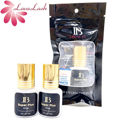 IB Super Plus Eyelash Extension Glue — 5/10 Bottles Original IBeauty Gold Cap Black Adhesive for False Lashes and Makeup Tools