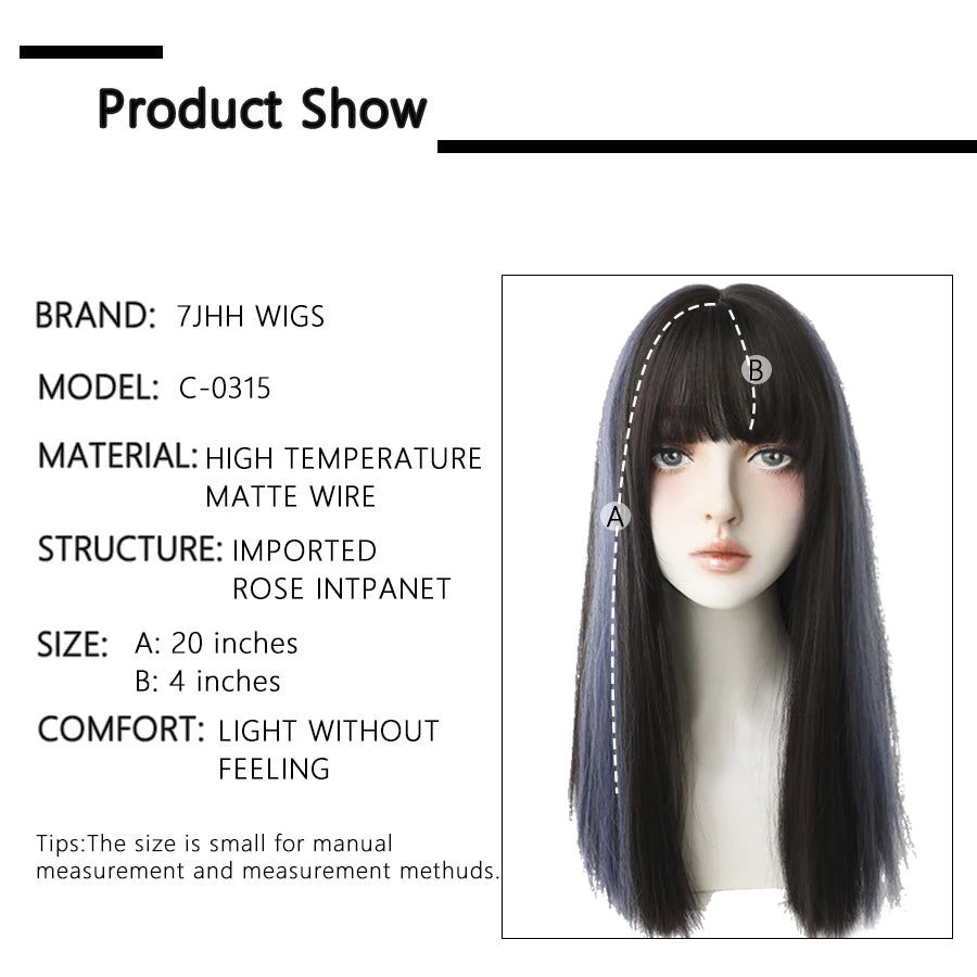 7JHHWIGS Long Straight Light Brown Synthetic Wig with Bangs – Heat-Resistant Daily Wear Wig for Women
