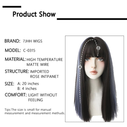 7JHHWIGS Long Straight Light Brown Synthetic Wig with Bangs – Heat-Resistant Daily Wear Wig for Women