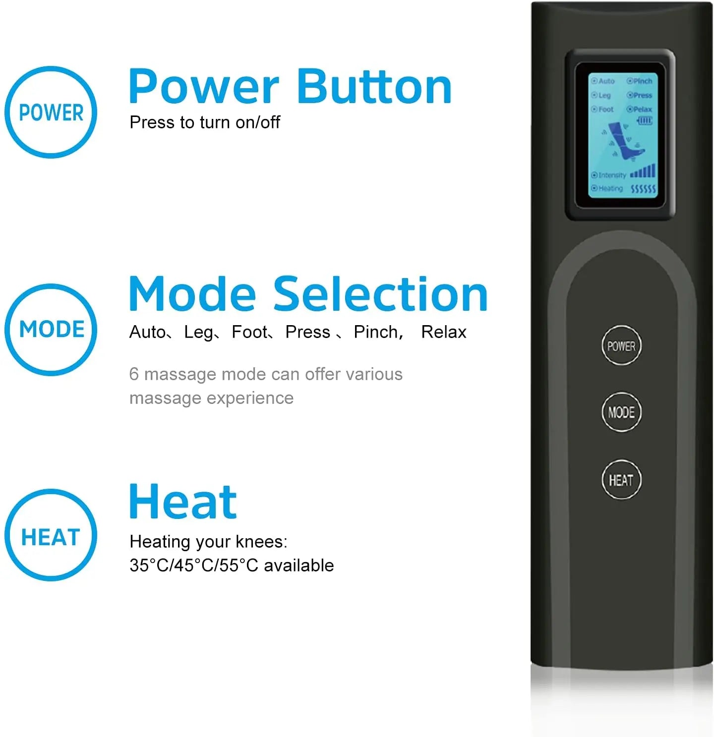 Revitalize and Relax: Electric Air Compression Leg Massager with Heated Air Wraps for Ultimate Pain Relief