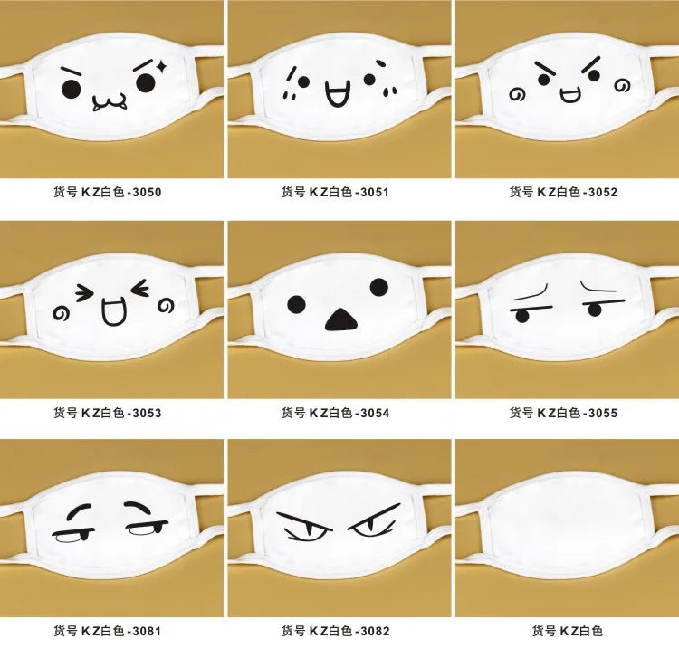Kawaii Anime Expression Cotton Face Mask – Breathable Smile Mouth Muffle for Unisex Korean Style