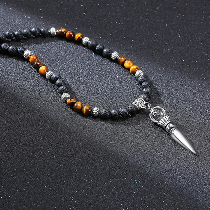 Men's Tibetan Phurba Kilaya Necklace – Tiger’s Eye & Lava Stone Spiritual Dagger Jewelry