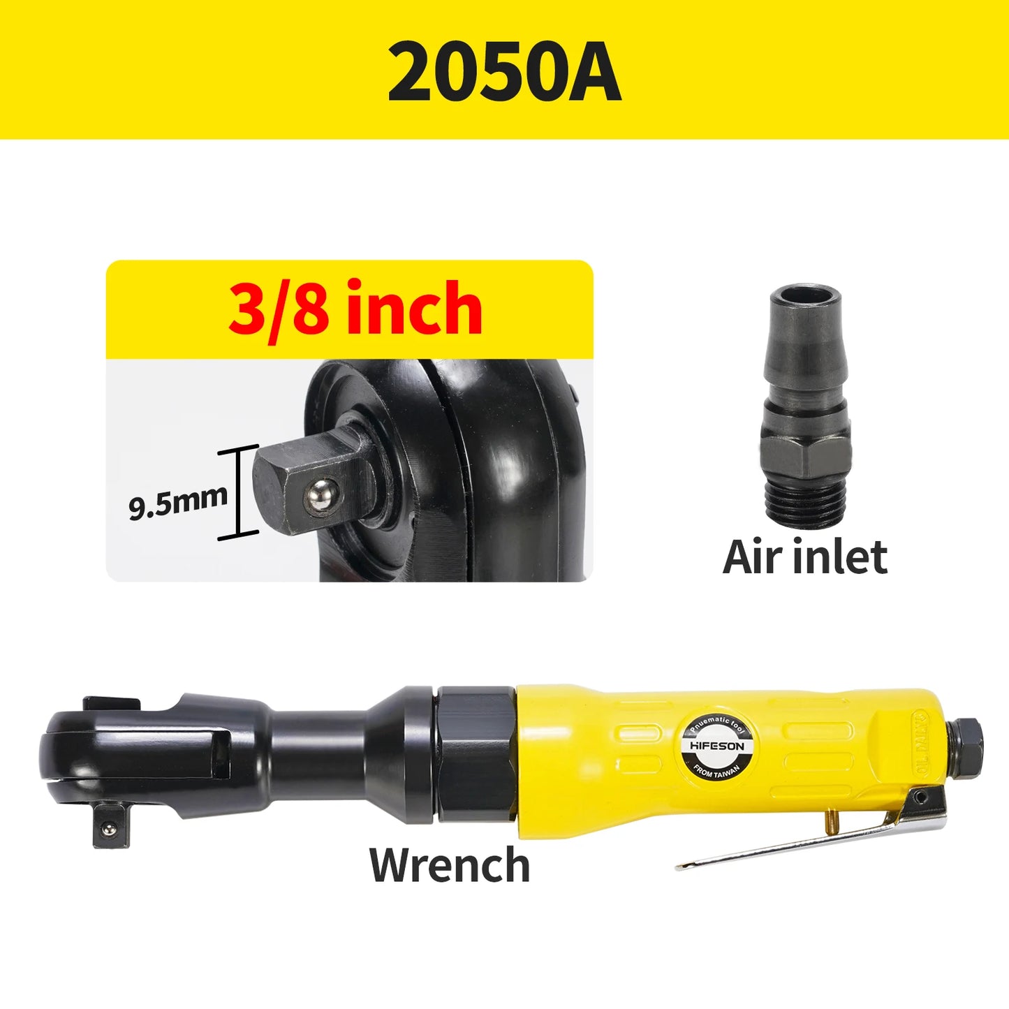 Pneumatic Air Ratchet Wrench — Adjustable Torque Spanner with Square Drive Straight Shank, Professional Tool 1/4", 3/8", 1/2"