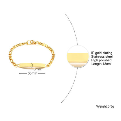 Elegant Personalized ID Bar Bracelet – 5mm Stainless Steel Link Chain for Women with Custom Name or Quote