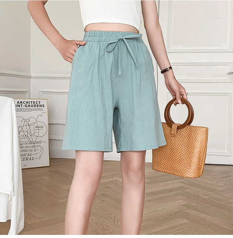 2024 Women’s High Waist Cotton Summer Shorts with Pockets – Casual Loose Fit Soft Cool Shorts for Girls