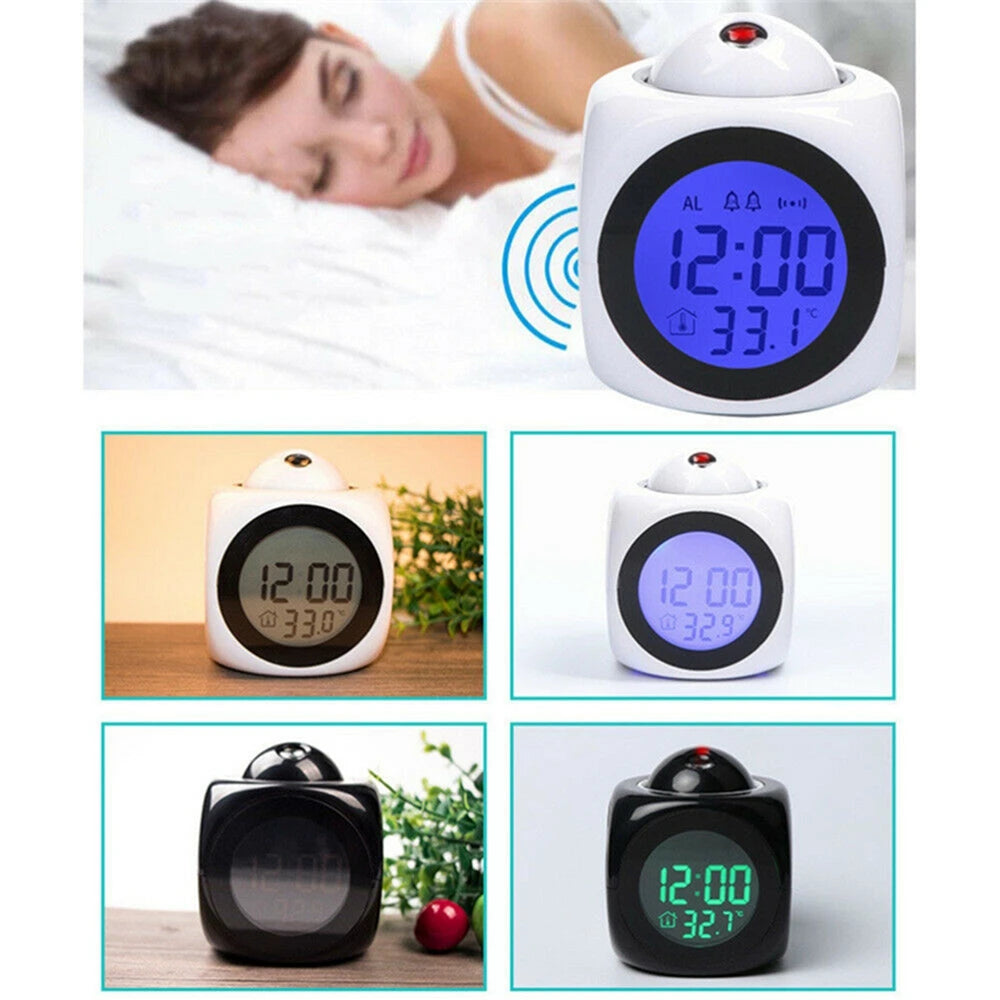 Creative Projection Digital Alarm Clock with Weather and Temperature Display - USB Charger, Time, and Date Projection for Home and Desk
