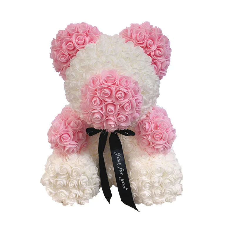 2024 40cm Rose Bear – Heart-Shaped Artificial Flower Teddy Bear for Valentine’s, Wedding, Birthday & Christmas Gifts