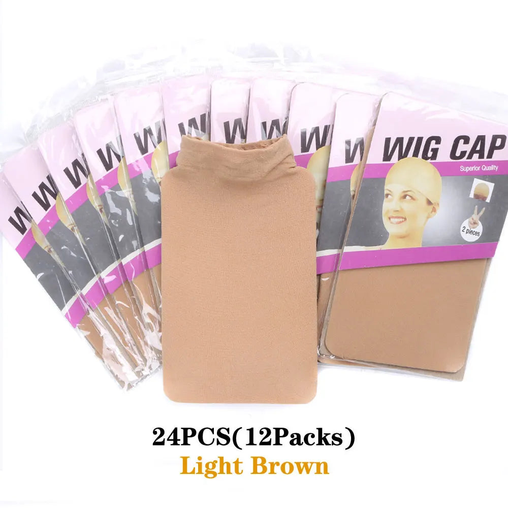 24PCS Wig Caps (12 Packs) – Stretchable Nylon Mesh Stocking Hair Nets, Breathable & Free Size for Wigs