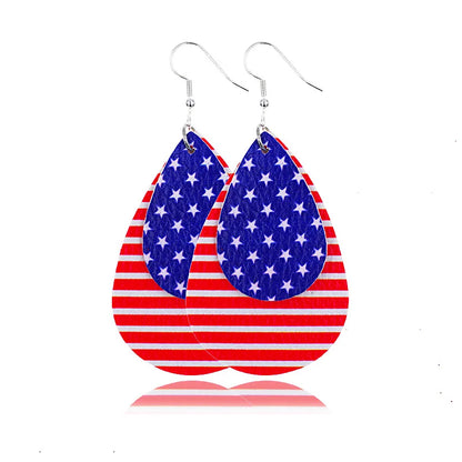 American Flag Leather Earrings - Star Stripe Teardrop Statement Jewelry for Independence Day & Patriotic Style