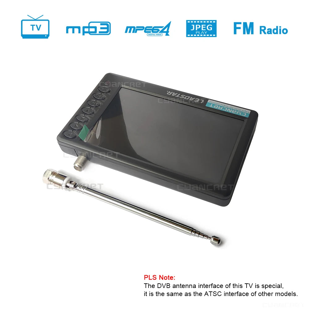 LEADSTAR Pocket TV D5 5 Inch | DVB-T2 ATSC ISDB-T TDT Digital & Analog Mini Car Television | Portable TV with USB TF AC3 Support