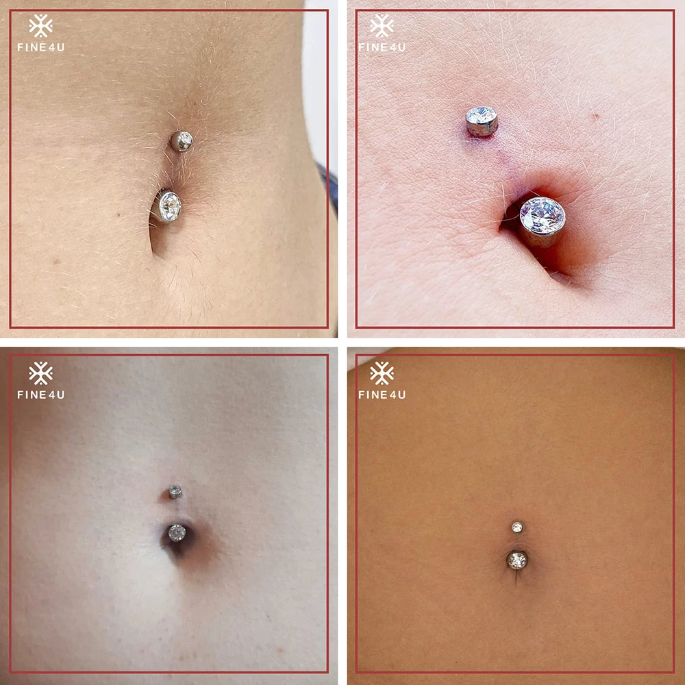 Right Grand ASTM F136 Titanium Belly Button Ring - 14G Internally Threaded Navel Piercing with Clear Zircon Bezel Body Jewelry