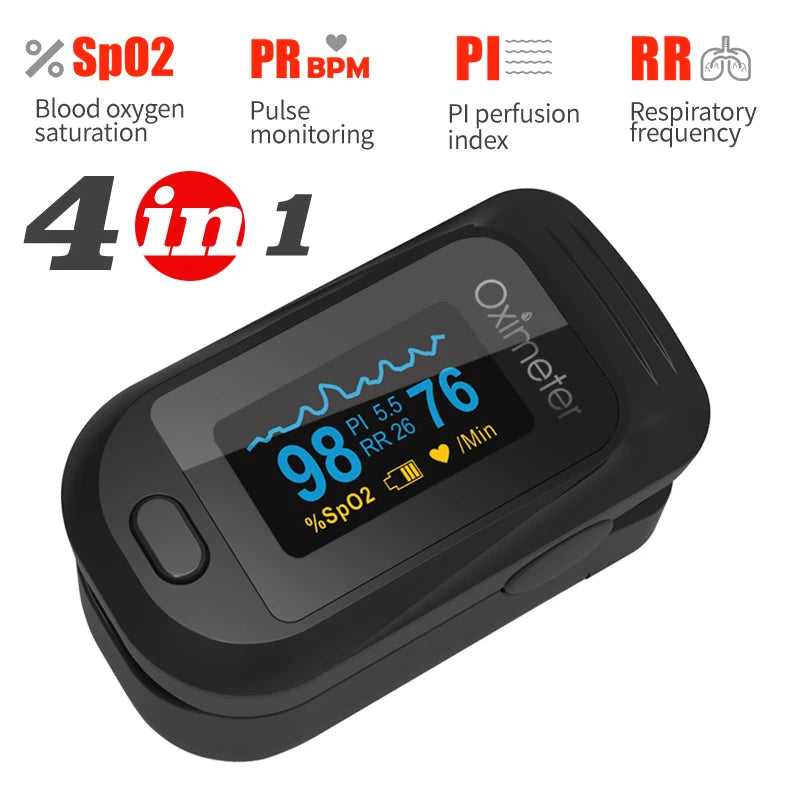 KIUZOU Finger Pulse Oximeter – SPO2, PR, PI, RR Blood Oxygen Saturation & Heart Rate Monitor, OLED Display