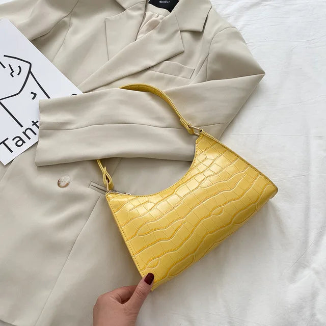 Fashion PU Leather Handbag for Women – Alligator Pattern Small Underarm Messenger Bag & Purse