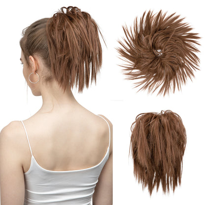 Synthetic Fake Hair Messy Bun Chignon – Elastic Scrunchy Curly Hairpiece, Flexible Band SARLA Synthetic Extension