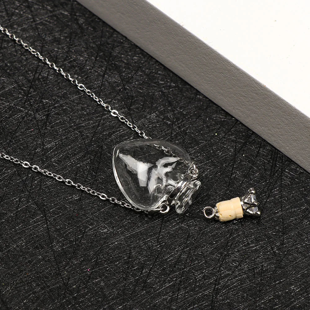 Openable Glaze Vial Pendant Necklace – Water Drop Heart Mini Perfume Bottle, Keepsake Jewelry Gift with Steel Chain