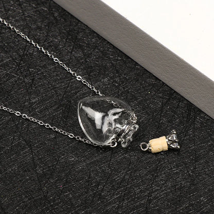 Openable Glaze Vial Pendant Necklace – Water Drop Heart Mini Perfume Bottle, Keepsake Jewelry Gift with Steel Chain