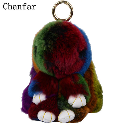 LFPU Genuine Rex Rabbit Fur Bunny Pendant Keychain – Fluffy Bag & Car Charm Jewelry for Women