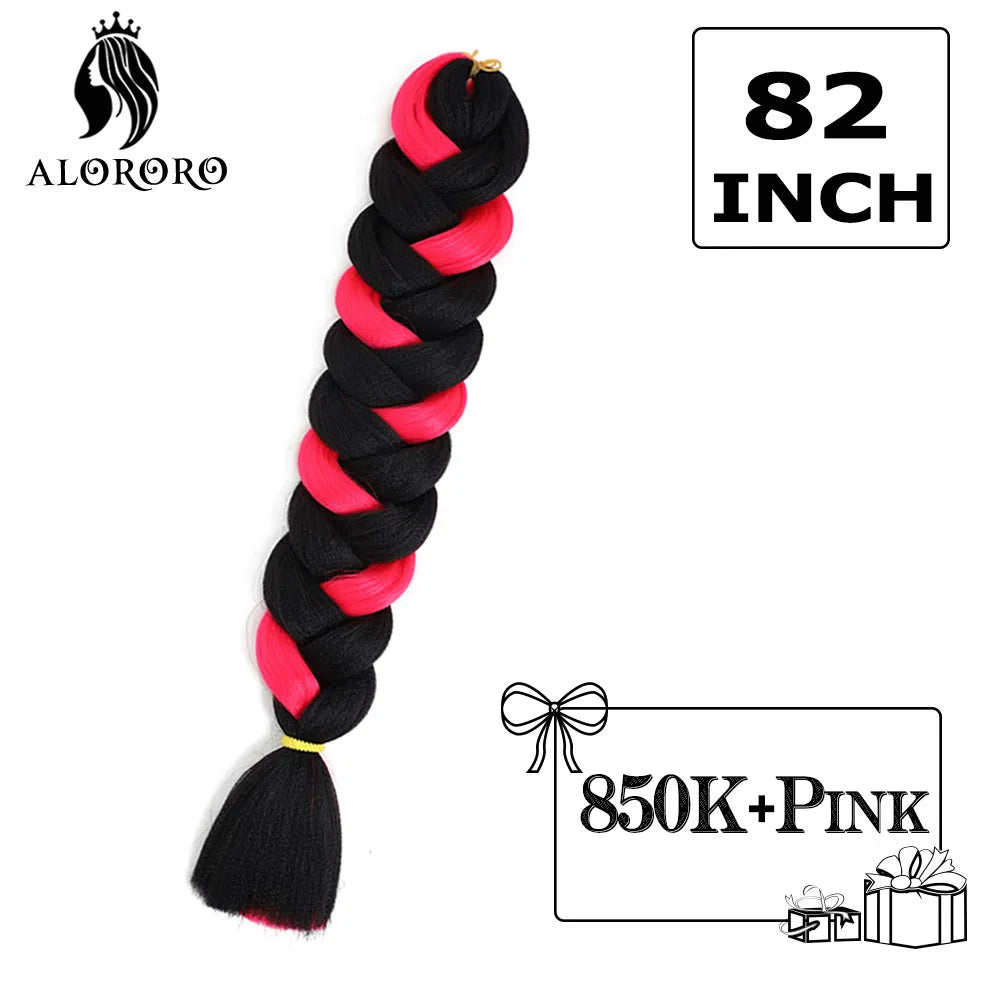 82-Inch Synthetic Braiding Hair Extensions – Jumbo Crochet Box Twist Braids in Green, Red, Pink & Yellow, Pure Color Wholesale