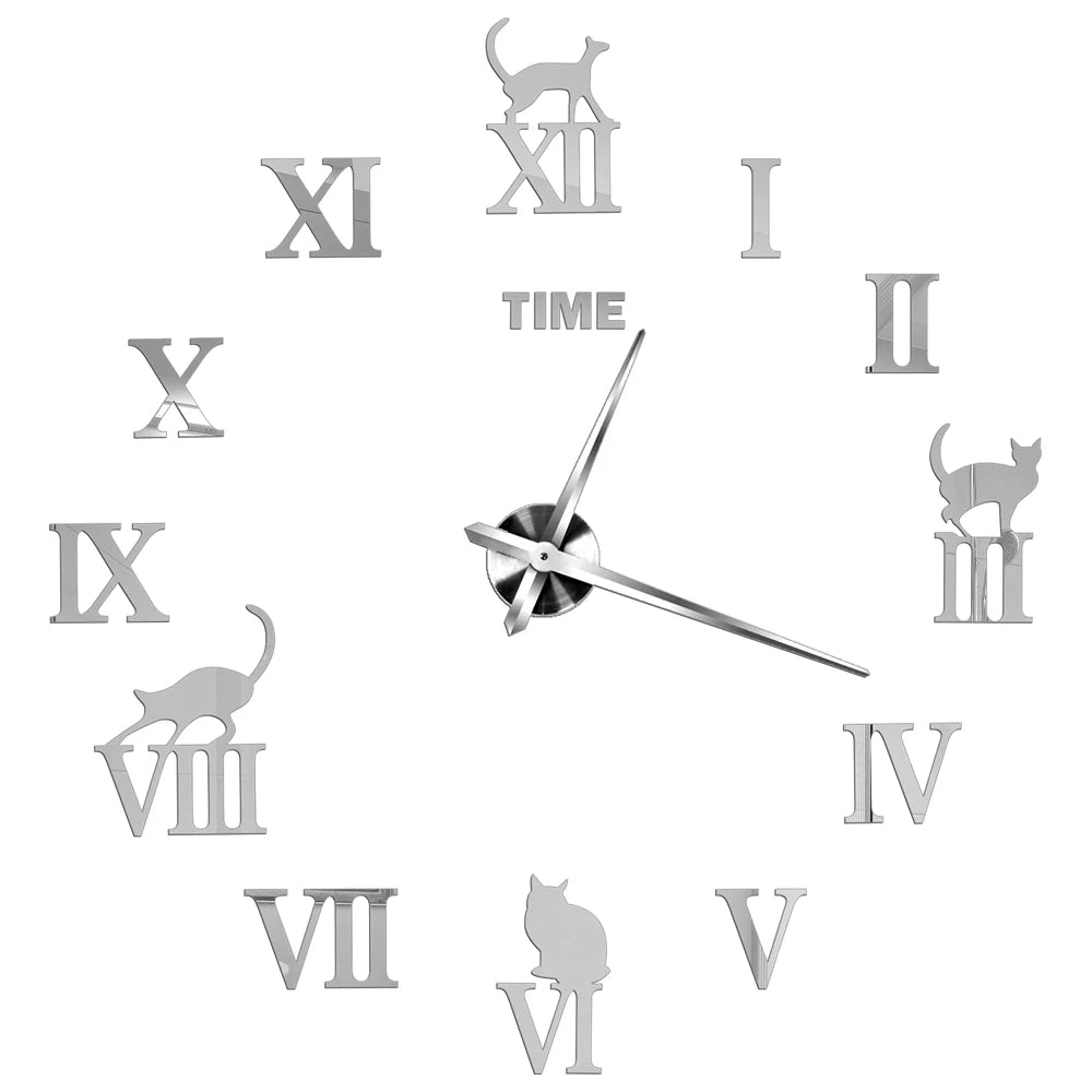 3D DIY Wall Clock - Modern Acrylic Mirror Sticker Quartz Clock For Living Room Decor With Silent Movement