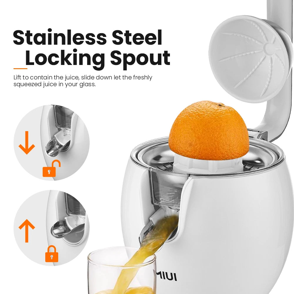 MIUI 850W Citrus Juicer - Stainless Steel Orange & Lemon Electric Juicer with Hard-Core Press and Aluminum Die-Casting Handle