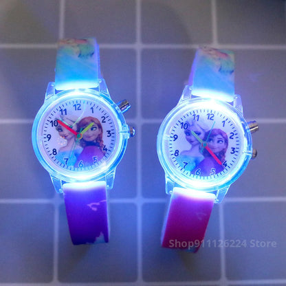 Disney Princess Elsa Kids Watch - Girls' Luminous Silicone Strap Wrist Watch & Toy Clock