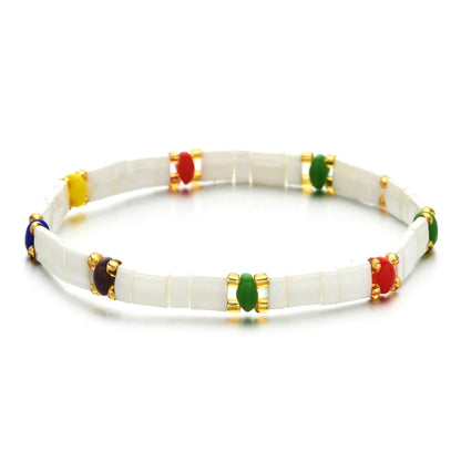 ZMZY Stone Tila Beads Elastic Bracelet for Women – 2025 Fashion Colorful Rainbow Miyuki Tile Bead Jewelry Gift Bracelet