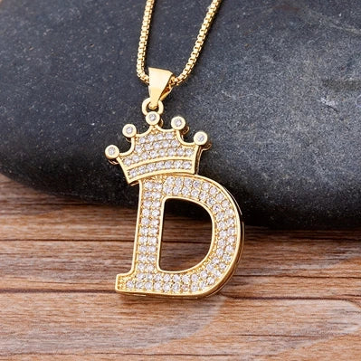 Nidin Luxury A-Z Crown Alphabet Pendant – Copper Zircon Initial Necklace Chain, Hip-Hop Style Jewelry for Men & Women