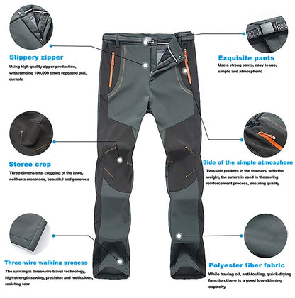 LNGXO Men’s Fleece Hiking Pants – Thick Warm Winter Waterproof & Windproof Soft Shell Ski, Trekking, and Camping Trousers
