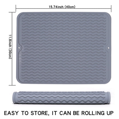 Silicone Dish Drying Mat 40x30cm | Large Countertop & Sink Draining Mat, Heat-Resistant Trivet