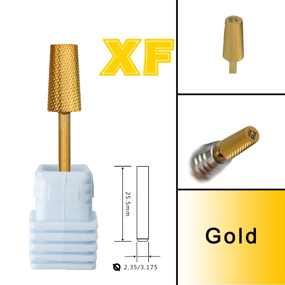 RolinStar 6.6 Large Trapezium Tapered Barrel Nail Drill Bit – Gold & Silver Tungsten Steel Carbide Milling Cutter for Manicure & Pedicure