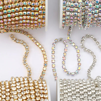 Glitter Rhinestone Chain Trim - SS6 SS16 Crystal Sew-On Glue-On Decoration For DIY Clothing Accessories