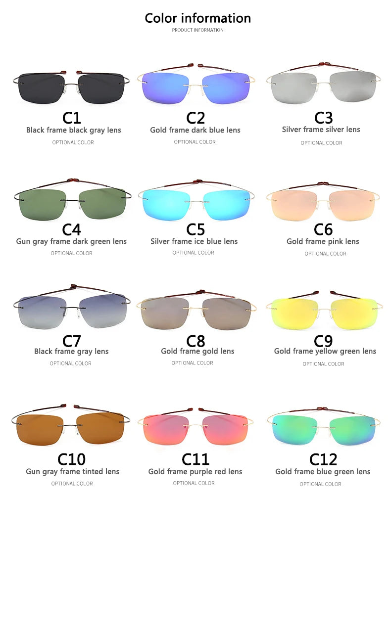 2025 New Cool 100% Pure Titanium Rimless Sunglasses – Polarized Grey Lenses, Super Thin, UV400 Protection, Oculos De Sol