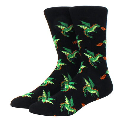 Men's Colorful Combed Cotton Jacquard Crew Socks - Striped Business Casual Dress Socks