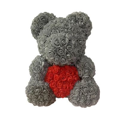 2024 40cm Rose Bear – Heart-Shaped Artificial Flower Teddy Bear for Valentine’s, Wedding, Birthday & Christmas Gifts