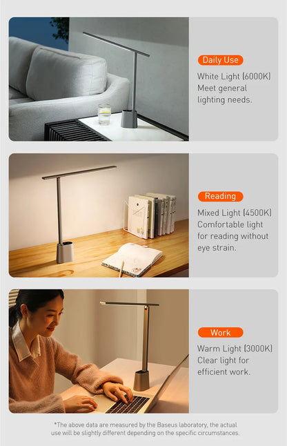 Baseus LED Desk Lamp – Eye Protection, Dimmable, Foldable Table Lamp with Smart Adaptive Brightness for Study & Office
