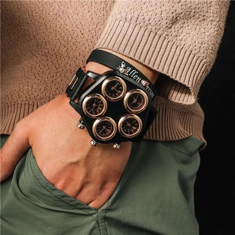 Five Movement Men's Quartz Watch – Large Dial Hip Hop Punk Style Sport Watch for Men