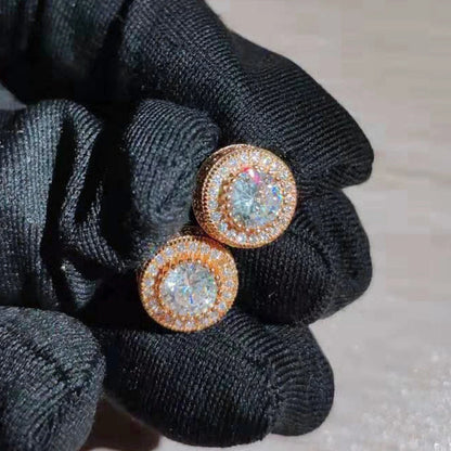 Austrian Crystal Round Stud Earrings - White Zircon Gold Tone Hip Hop Wedding Jewelry for Women