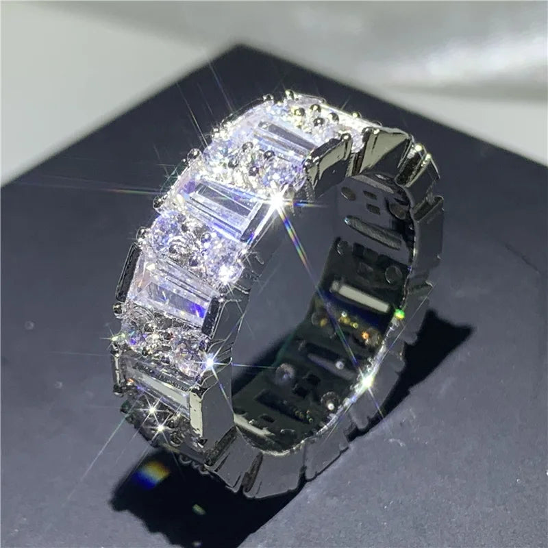 925 Sterling Silver Eternity Band Ring - CZ Diamond Promise Engagement Wedding Jewelry for Women & Men